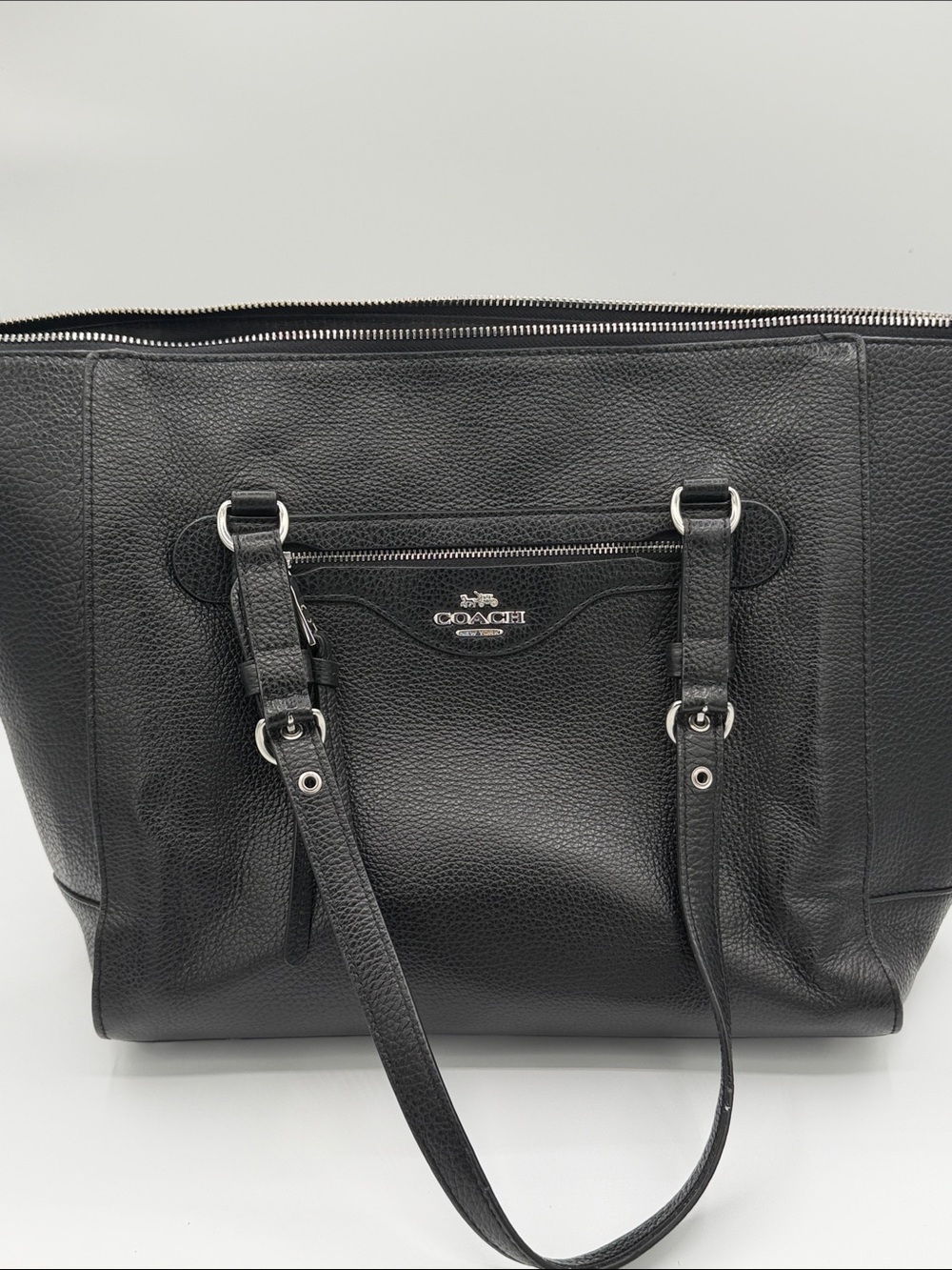 Coach Black Pebbled Leather Tote with Red Heart Charm - Picture 9 of 9